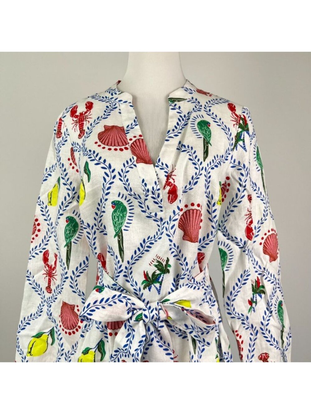 NWOT Boden Cleo Linen Tie Waist Dress Multicolor V-Neck Size 8 - Picture 3 of 14